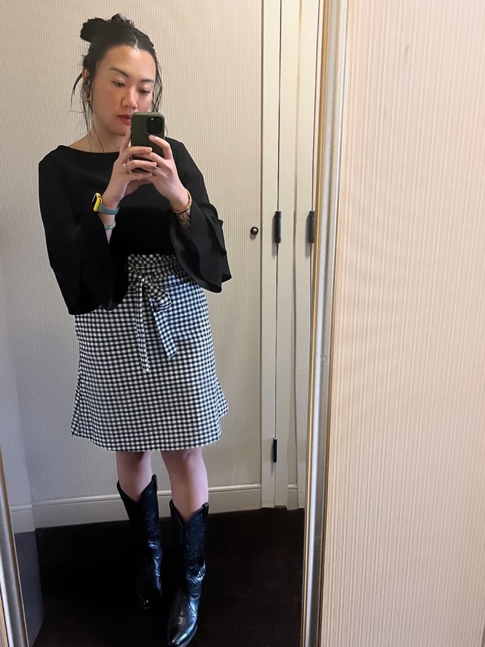 Cynthia Rowley | Black and White Gingham A-Line Skirt